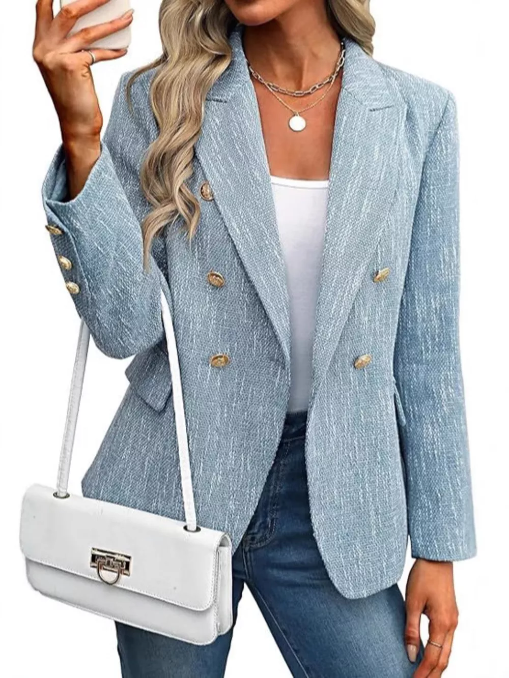 Double-Breasted Lapel Collar Blazer, image 5