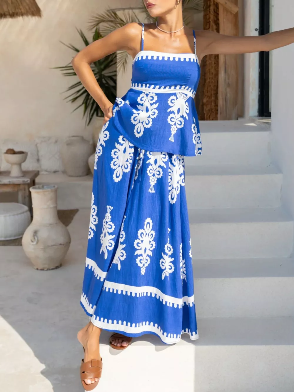 Printed Cami and Wide Leg Pants Set, image 4