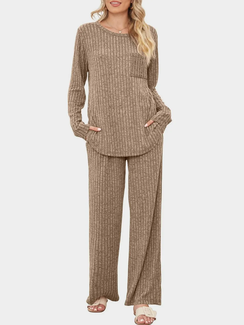 Round Neck Long Sleeve Top and Pants Set, image 23