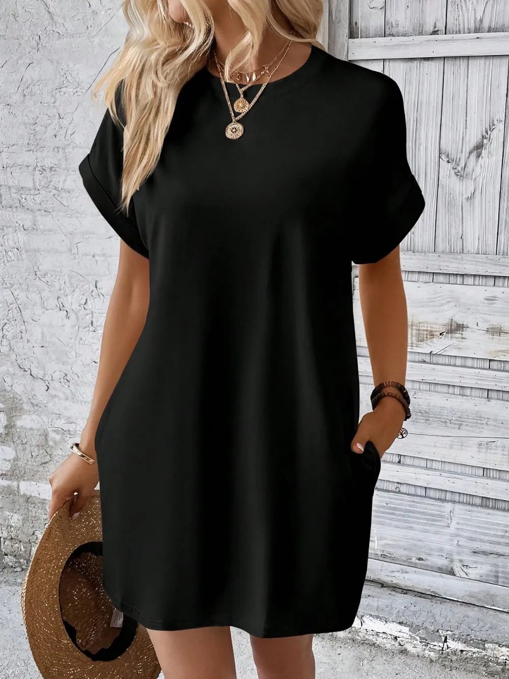 Round Neck Short Sleeve Mini Dress, image 9