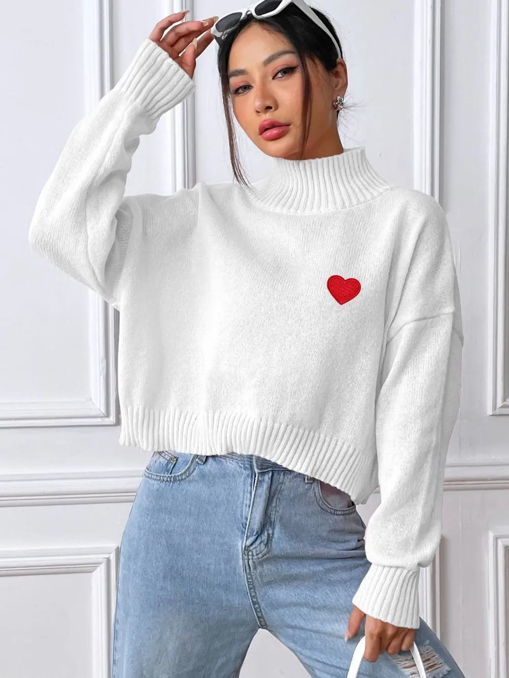 Heart Turtleneck Long Sleeve Sweater, image 8