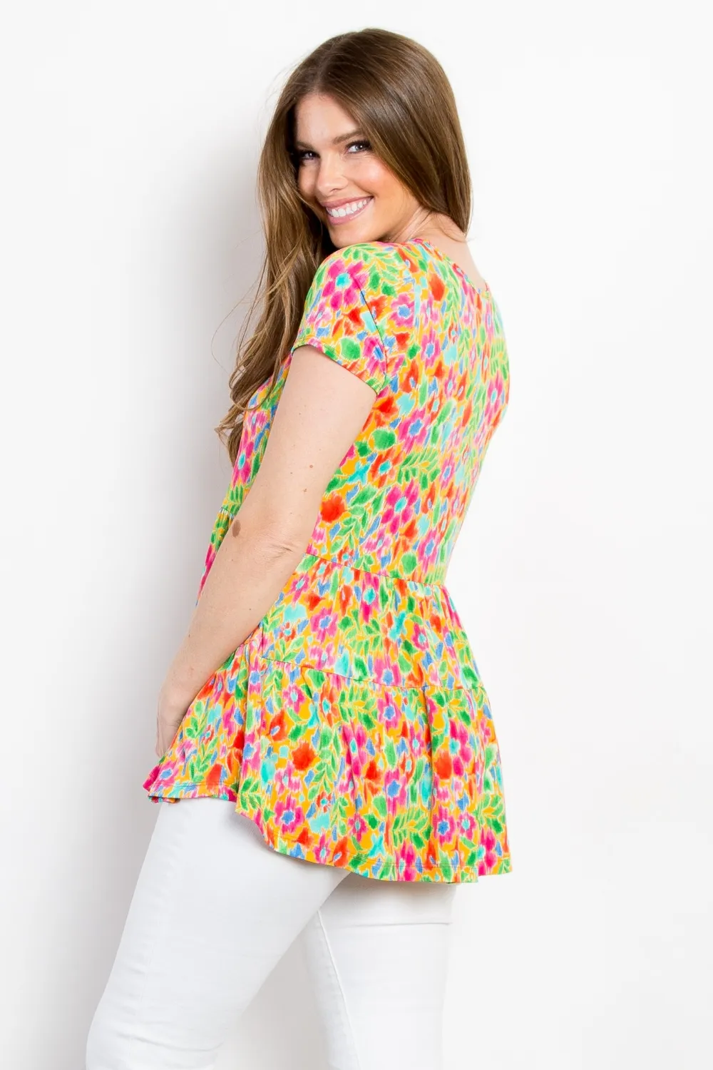 Floral Short Sleeve Babydoll Top, image 2