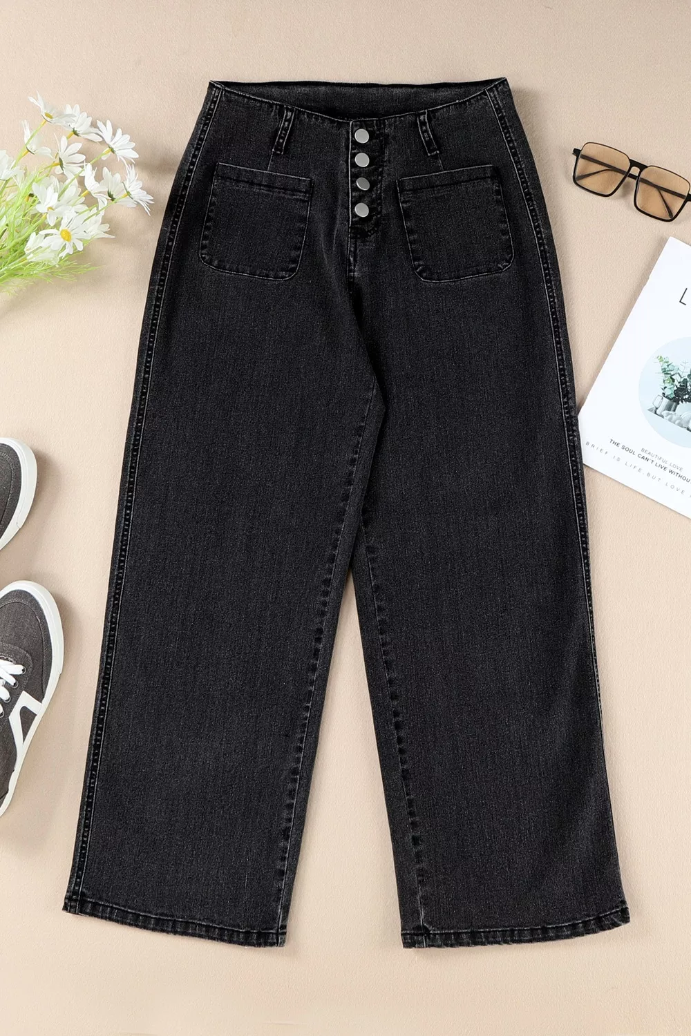 High-Waisted Button-Fly Wide-Leg Jeans, image 9