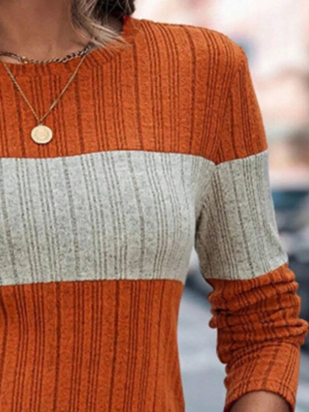 Color Block Round Neck Long Sleeve Sweater, image 15