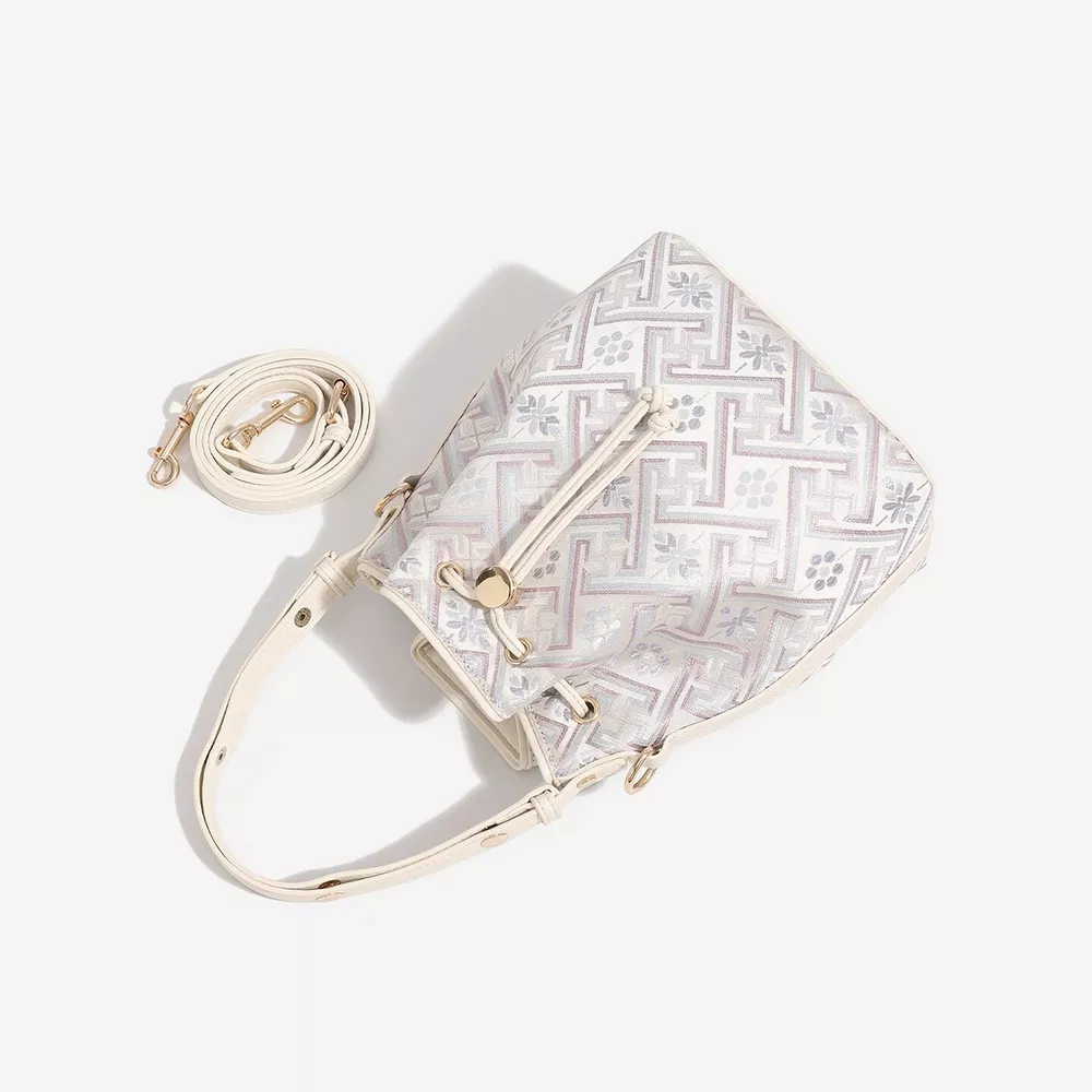 Geometric Pattern Drawstring Crossbody Bucket Bag, image 2