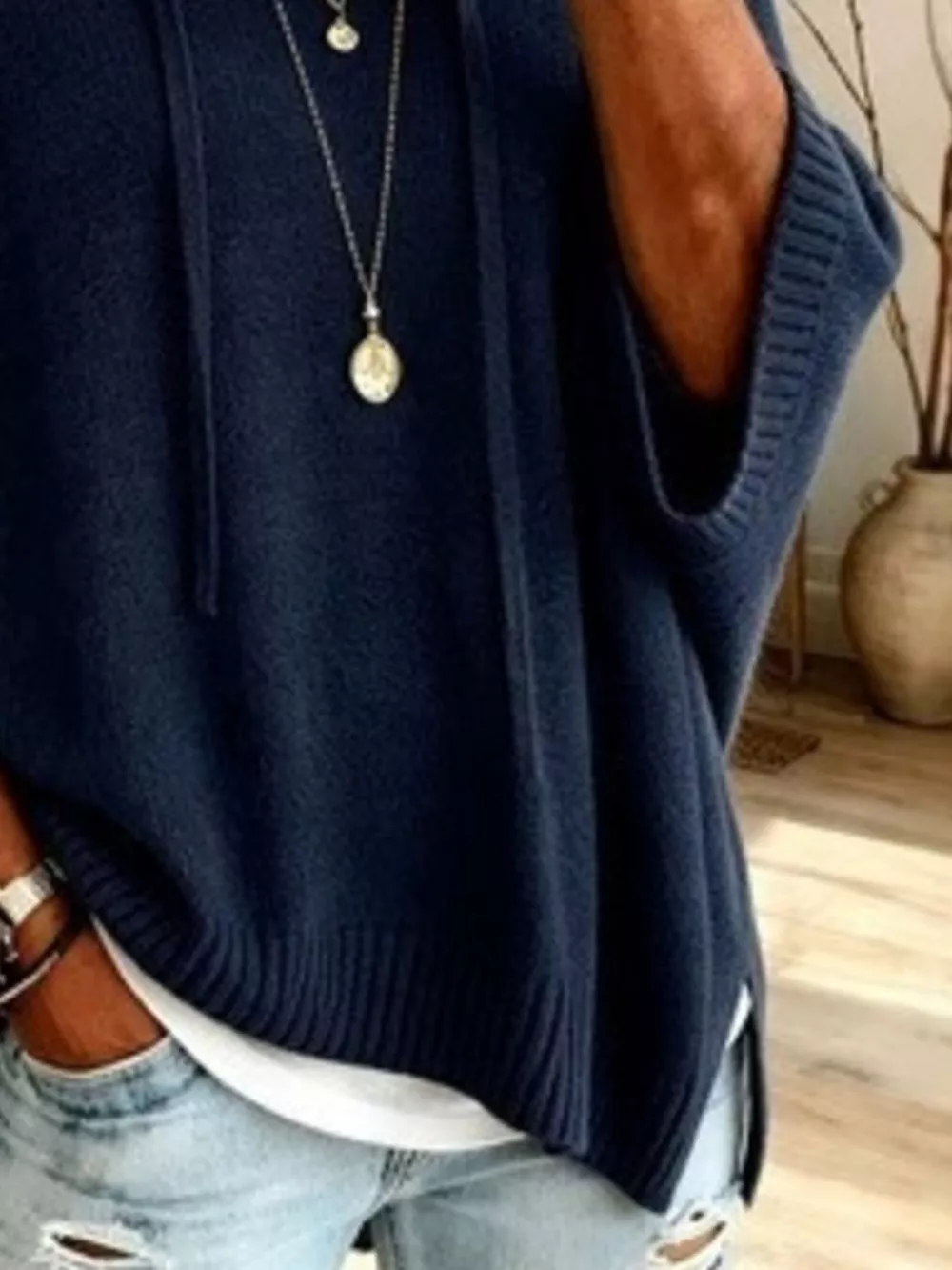 Casual Loose Fit Hooded Knit Sweater with Ribbed Hem, image 14