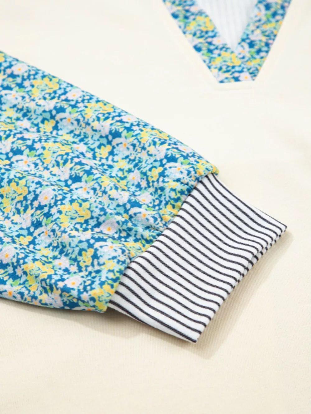 Floral Striped Drop Sleeve Collared Boxy Fit Sweatshirt, image 15