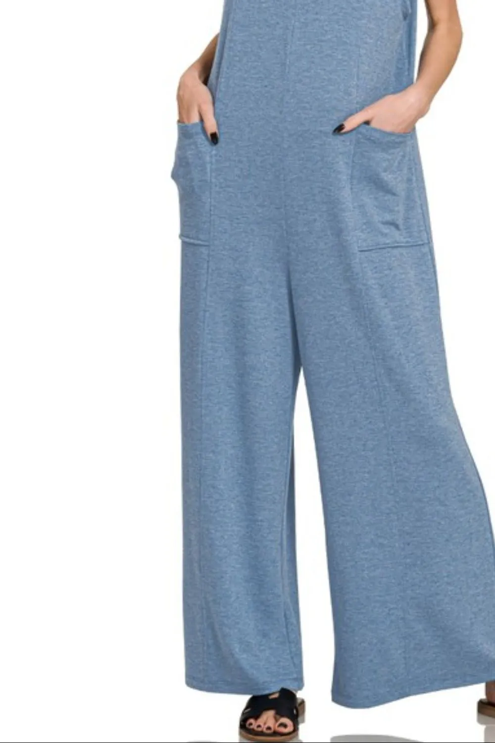 French Terry Deep V Neck Jumpsuits, image 3