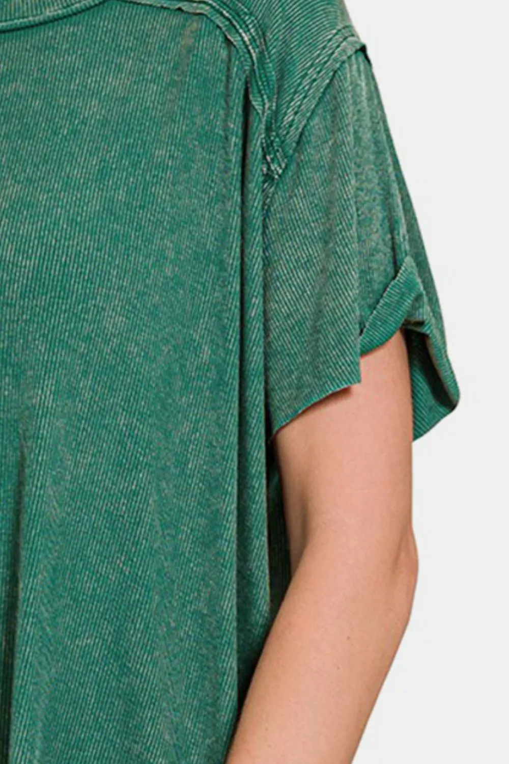 Washed Ribbed Short Sleeve Top, image 3