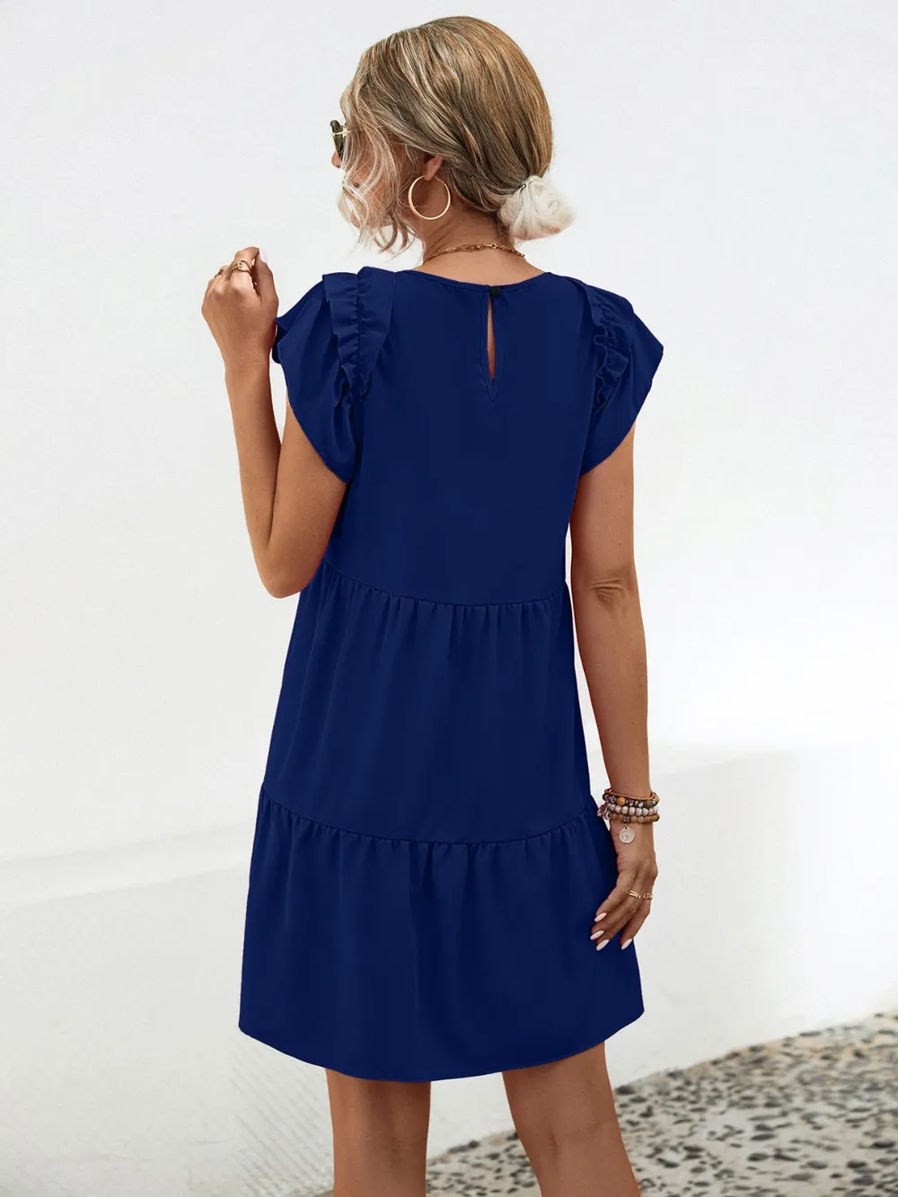 Ruffled Round Neck Cap Sleeve Mini Dress, image 5