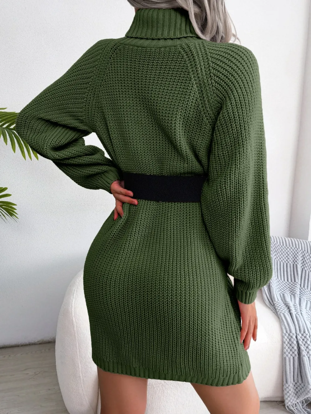 Decorative Button Turtleneck Sweater Dress, image 9