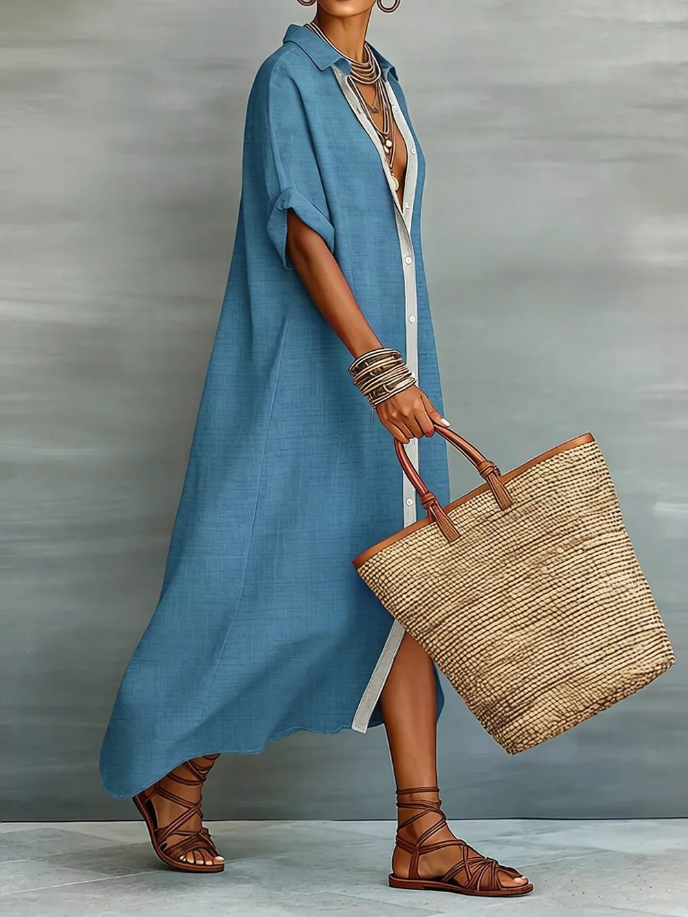Casual Linen Shirt Dress with Button-Down Front, image 6