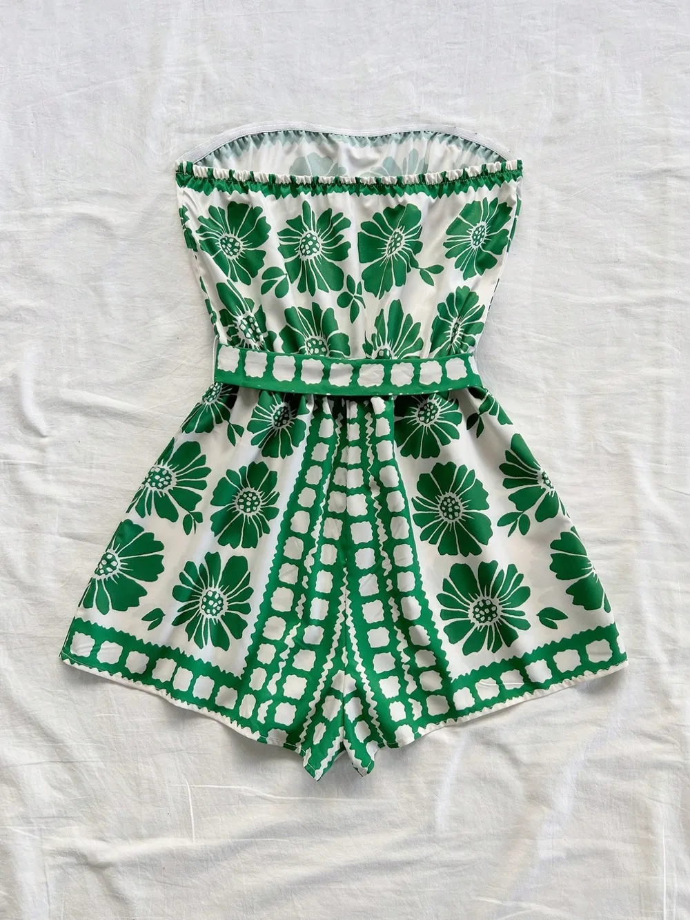 Printed Tube Tie Waist Romper, image 7