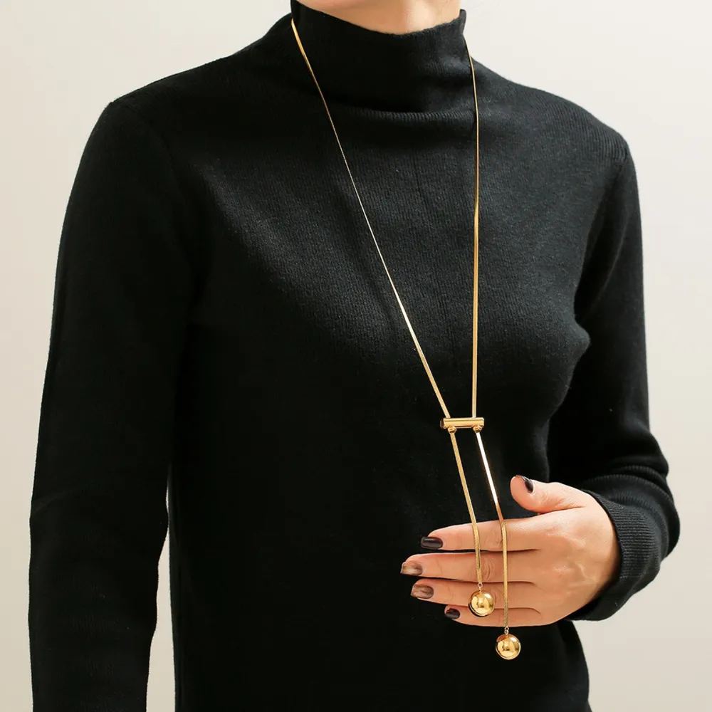 18K Gold-Plated Titanium Steel Hollow Bead Necklace, image 3