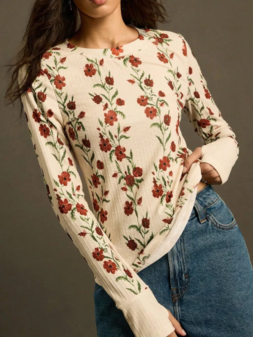 Floral Print Long Sleeve T-Shirt, image 2