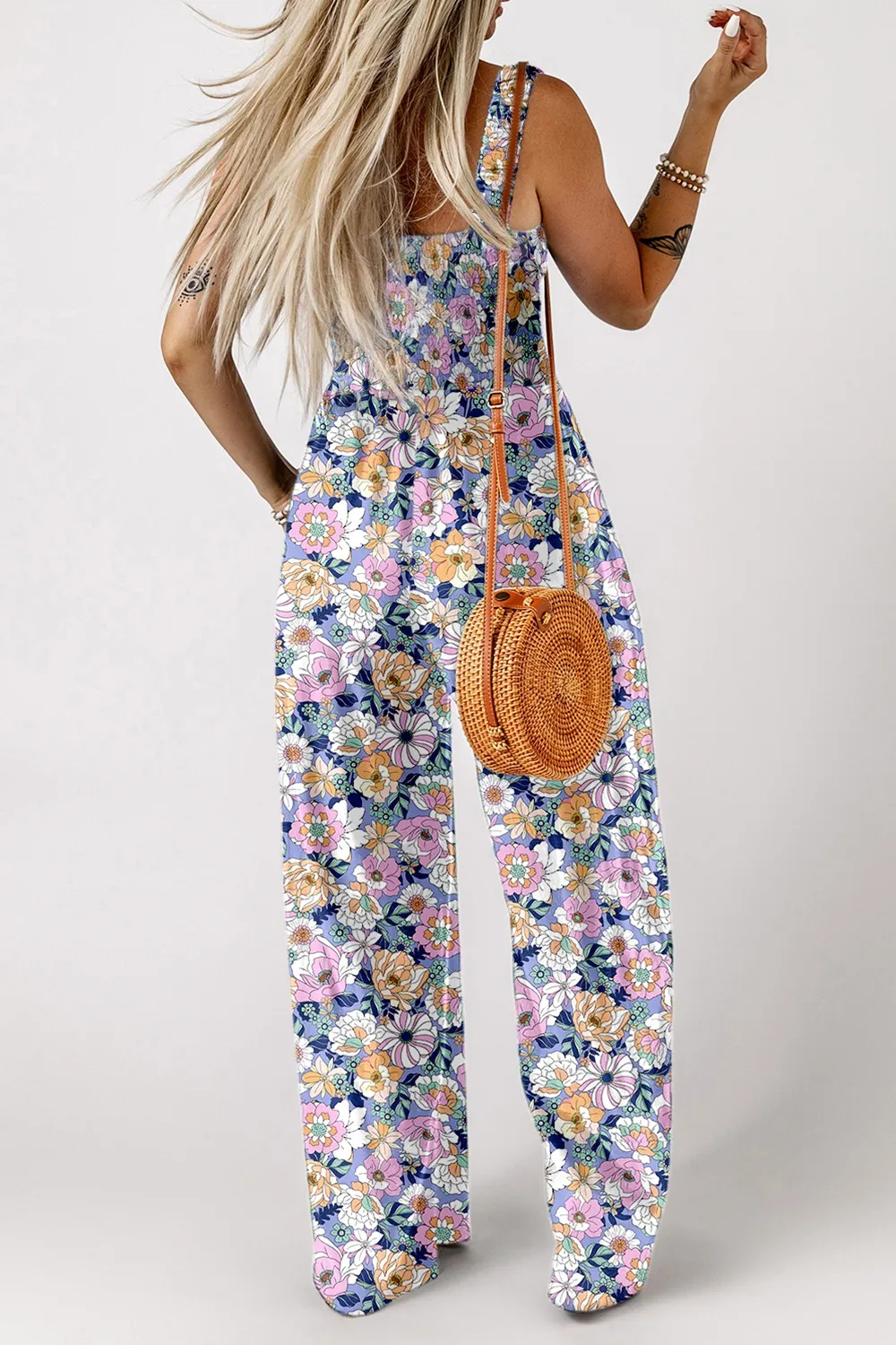 Floral Print Smocked High Waist Square Neck Jumpsuit, image 5