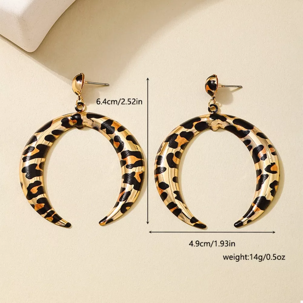 Leopard Crescent Dangle Earrings, image 2