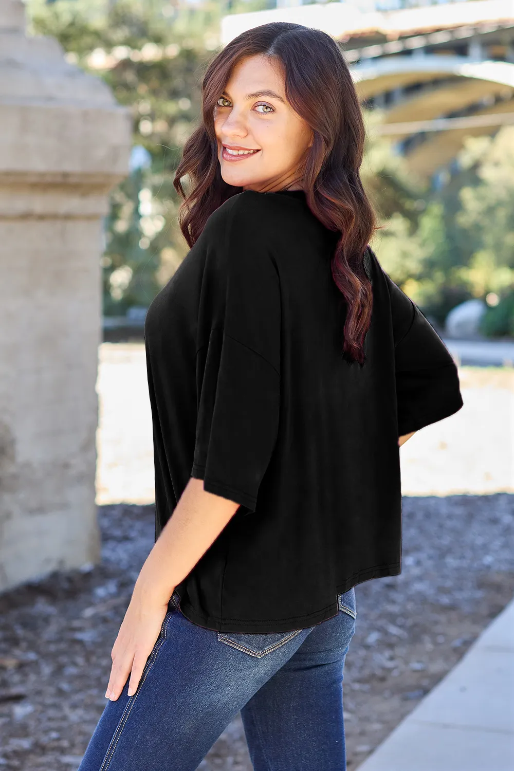 Bamboo Full Size Round Neck Drop Shoulder T-Shirt, image 7