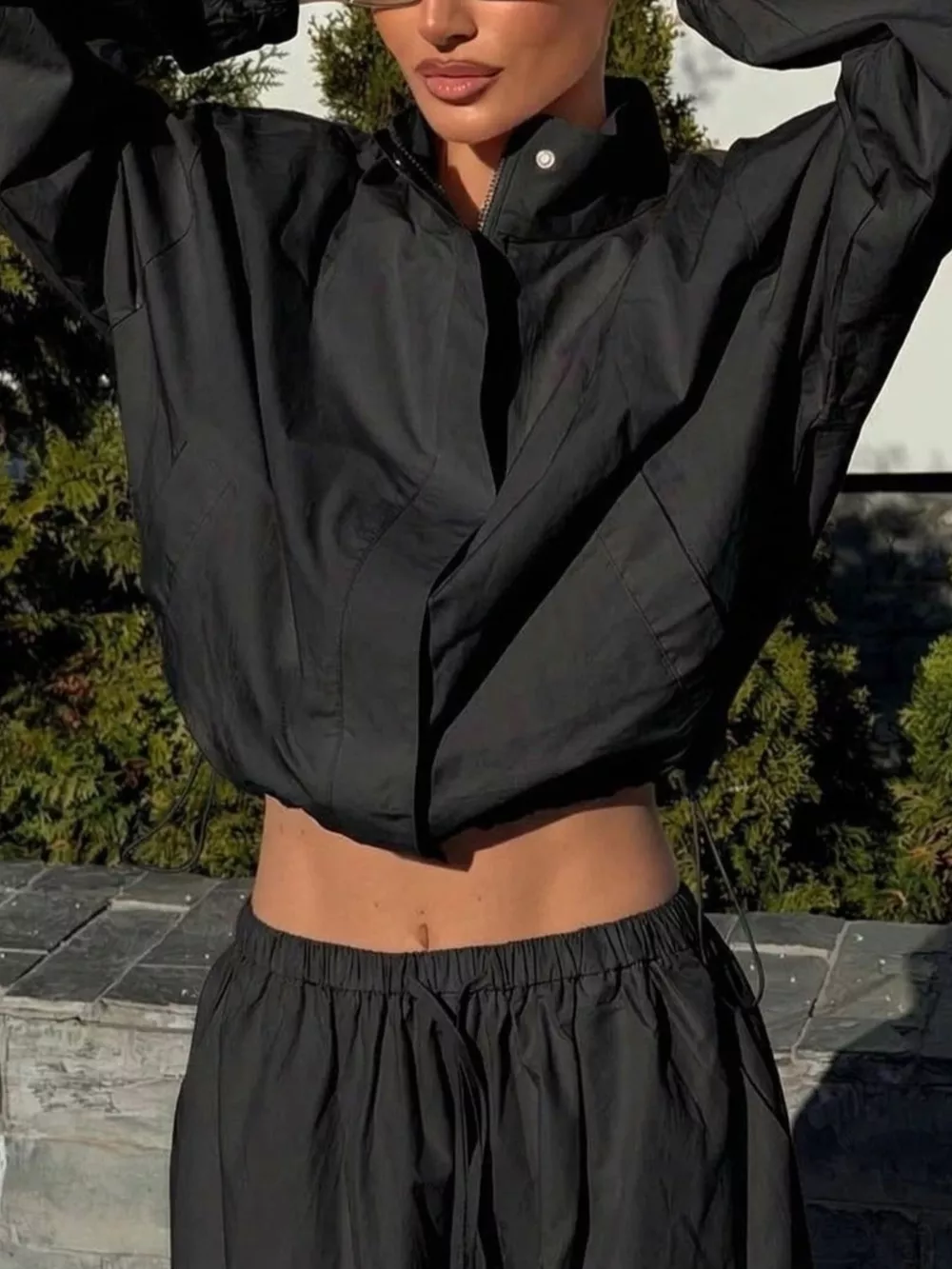 Drawstring Hem Crop Jacket and Wide-Leg Pant Set, image 3