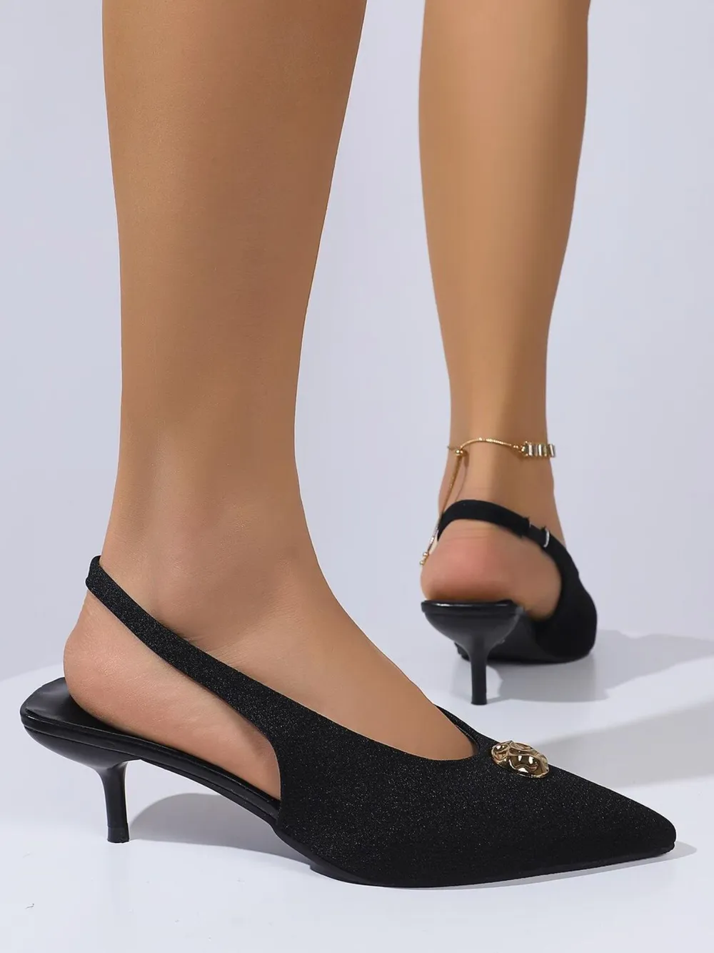 Slingback Pointed Toe Mid Heel Pumps, image 3