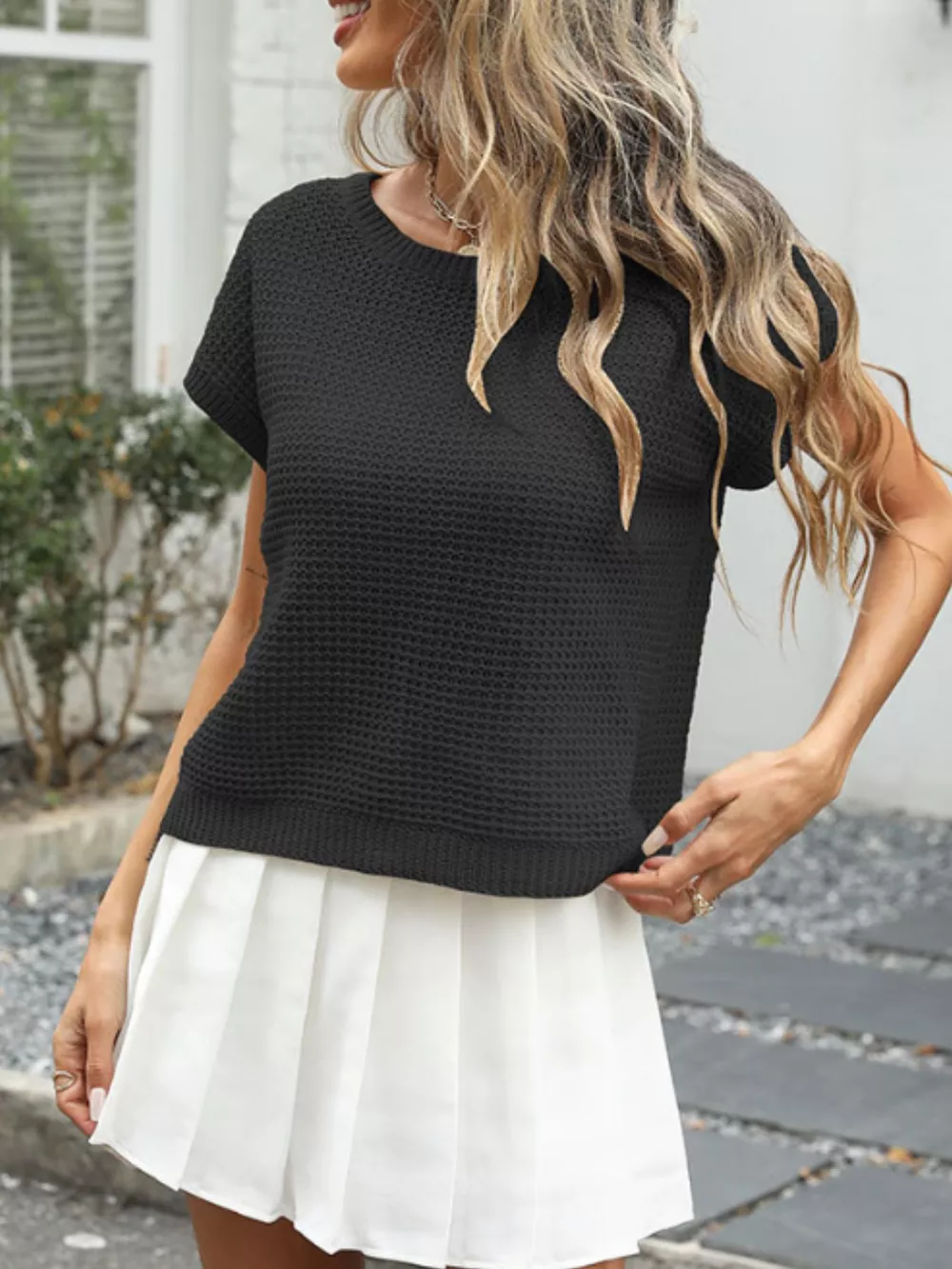 Round Neck Waffle Knit Top, image 8