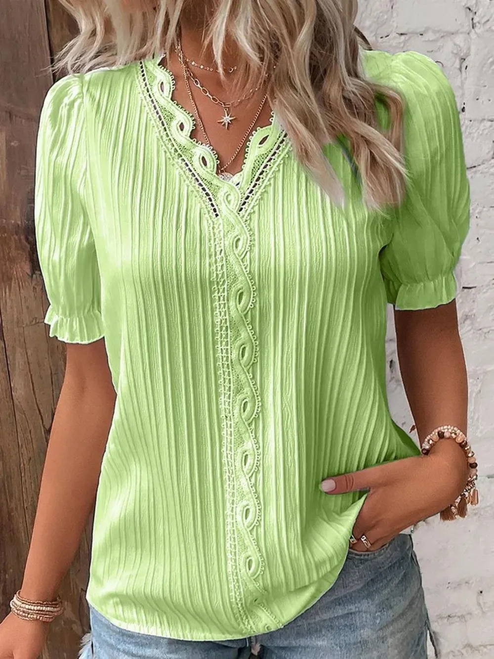 Full Size Lace Detail V-Neck Blouse Plus Size, image 6