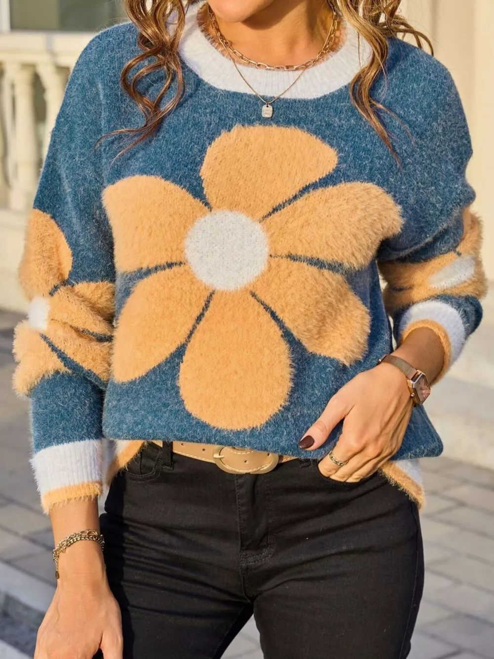 Flower Round Neck Sweater, image 5
