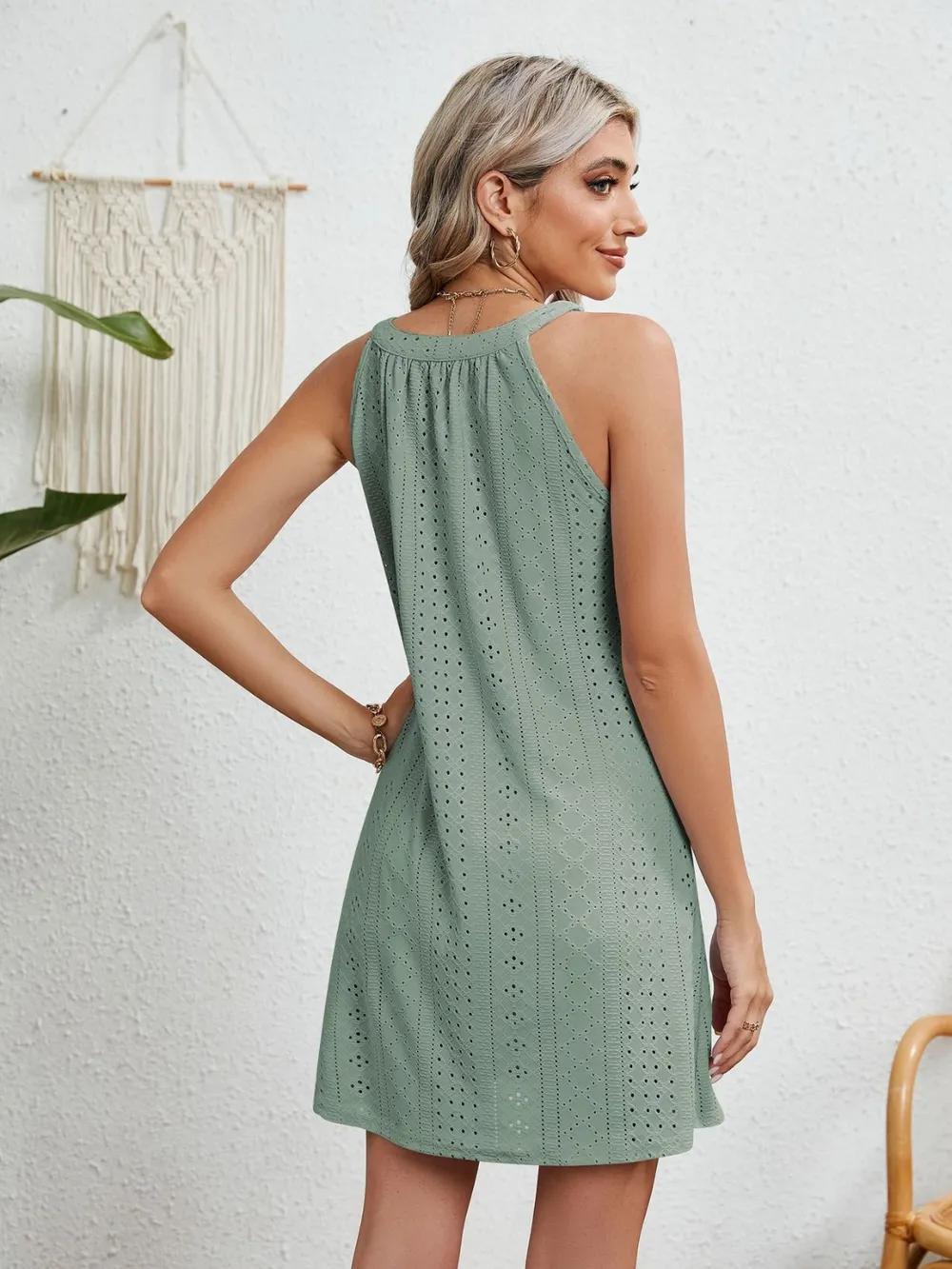 Eyelet Round Neck Sleeveless Dress, image 7