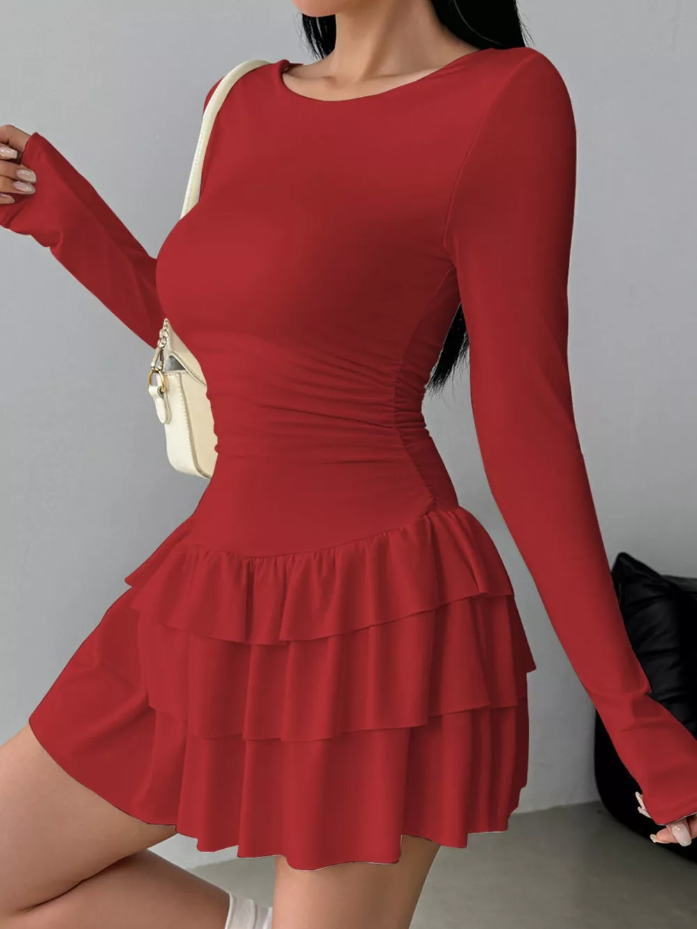 Ruffle Hem Long Sleeve Mini Dress, image 3