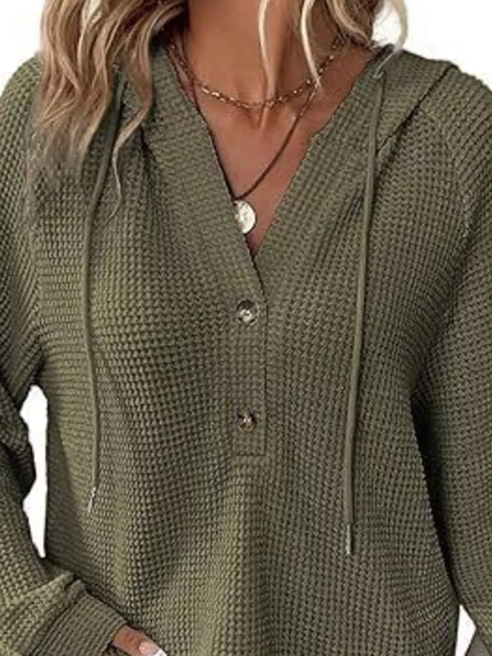 Full Size Waffle Knit Half-Button Hoodie Plus Size, image 10