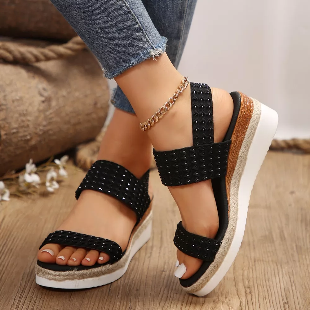 Woven Elastic Strap Wedge Sandals, image 3