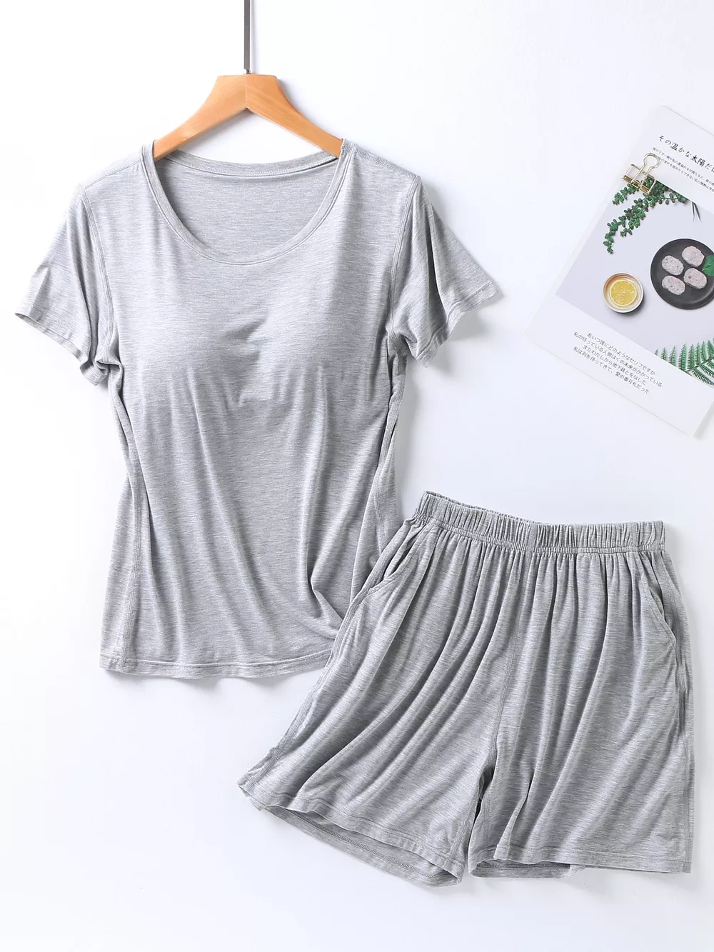 Plus Size Padded Round Neck Modal T-Shirt and Shorts Set, image 4