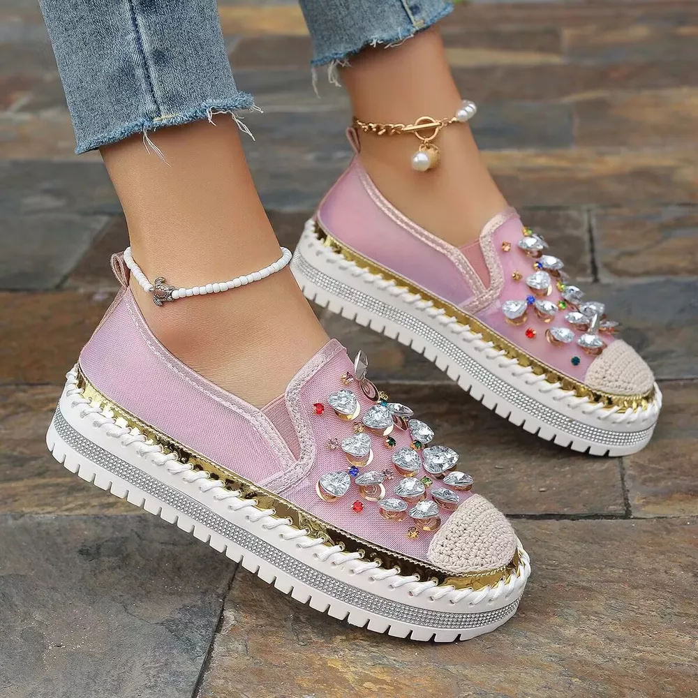 Rhinestone Decor Platform Loafers, image 5