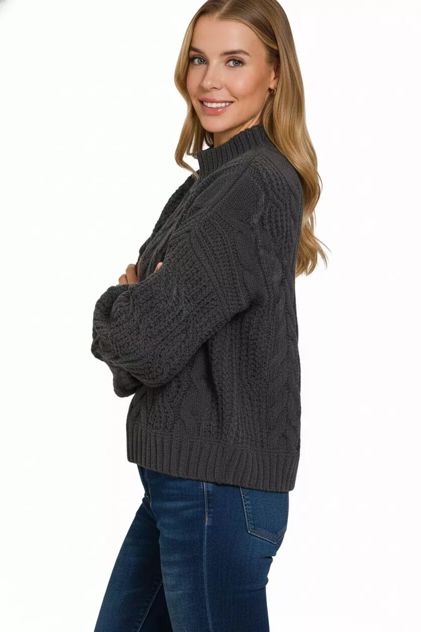 Cable-Knit Ribbed Turtleneck Sweater, image 3