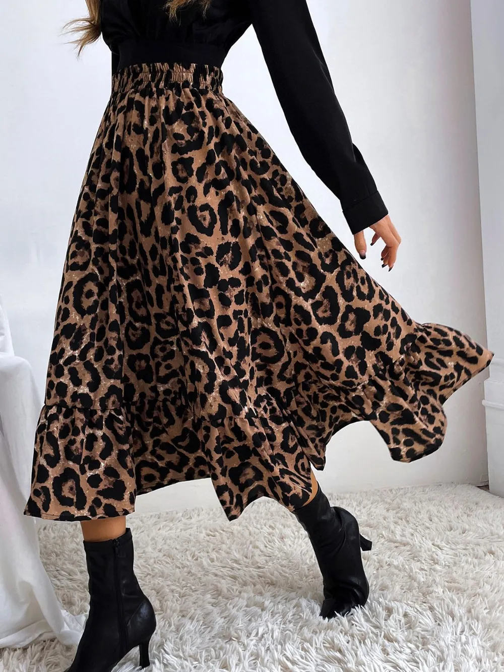 Printed Elastic Waist Midi Skirt, image 8