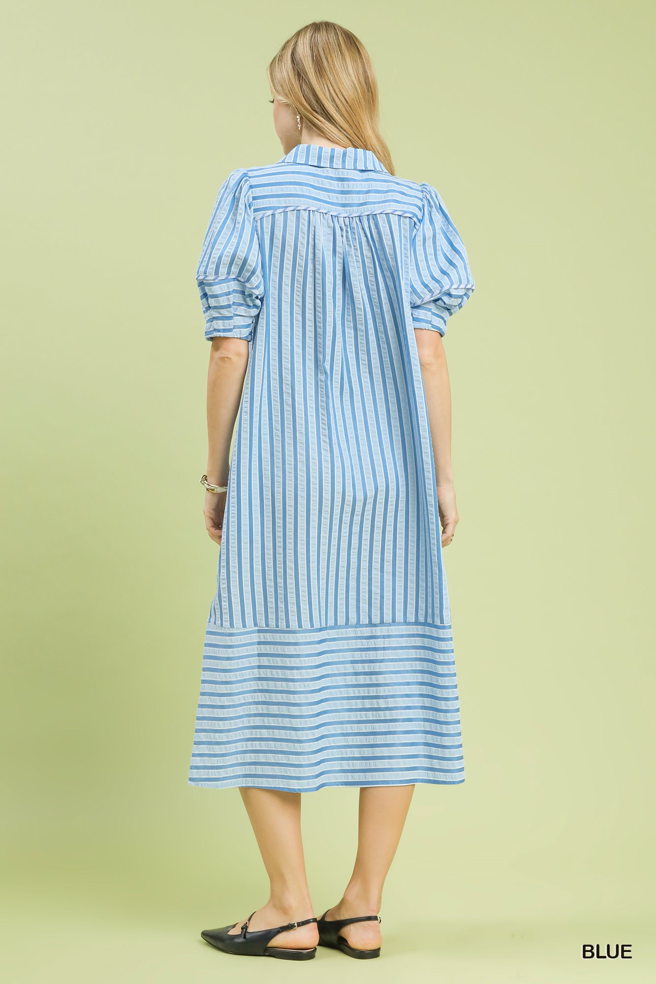 Striped Puff Sleeve Midi Dress, image 3
