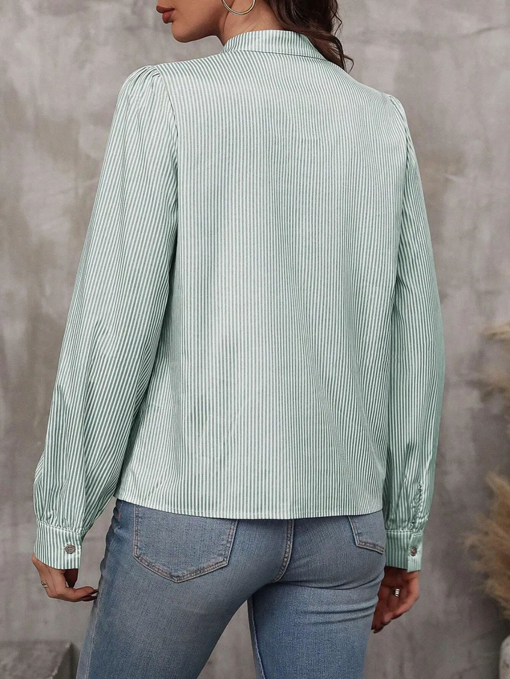 Striped Tie Neck Long Sleeve Blouse, image 13