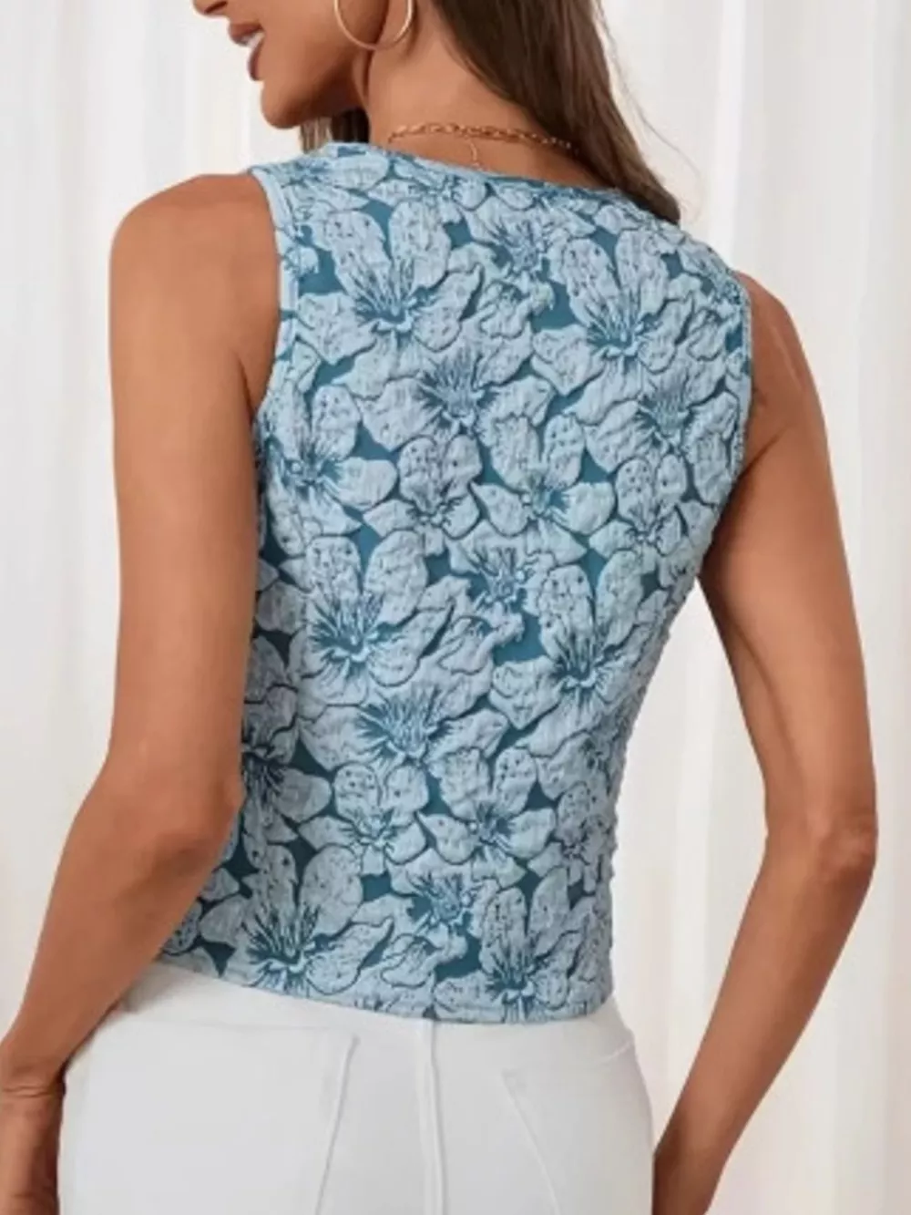 Floral Jacquard Button-Front Vest Coat, image 3