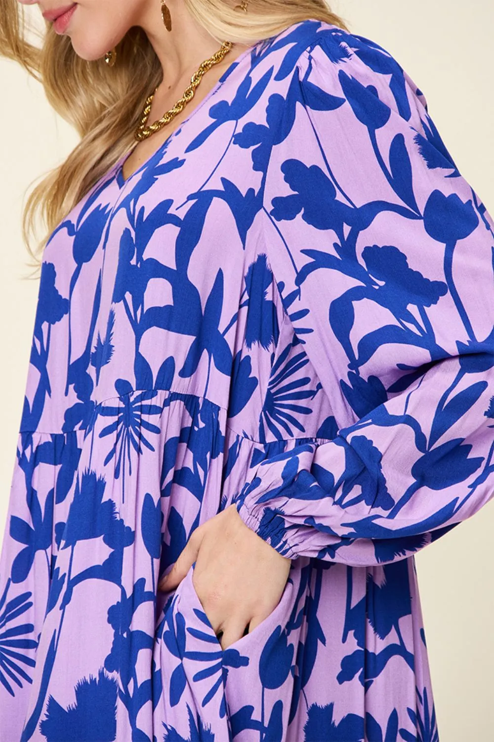 Full Size Printed Ruffle Hem Dress with Pocket, image 6