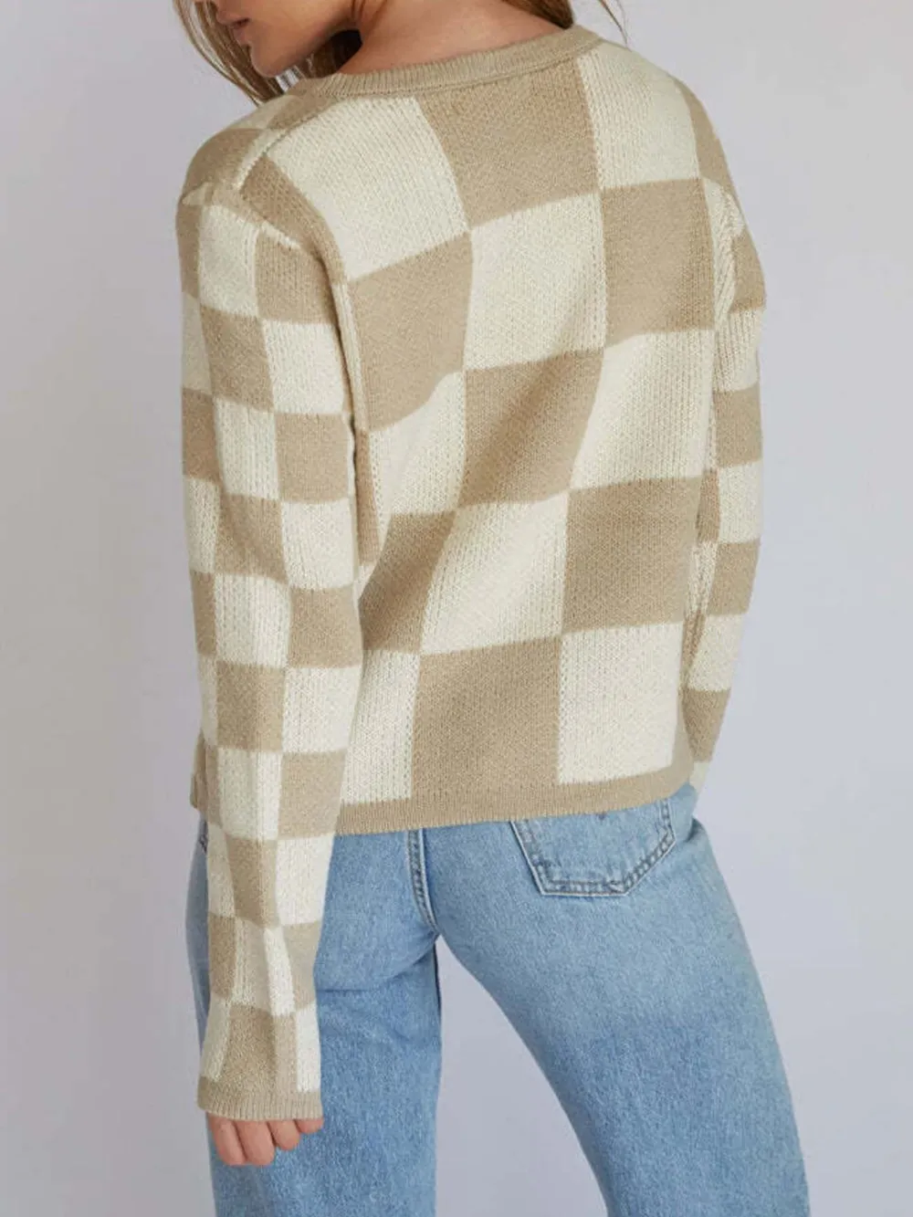 Checkered Tie-Front Cropped Cardigan, image 6