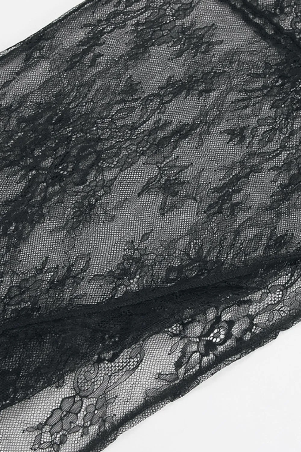 Fringe Round Neck Long Sleeve Lace Sheer Top, image 5
