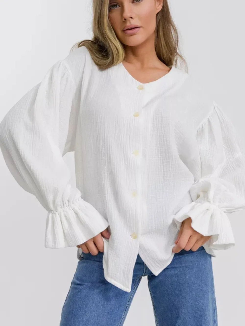 Button Up Flounce Sleeve Shirt, image 7