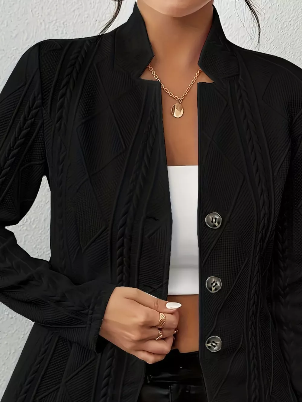 Textured Knit Button-Front Blazer, image 4