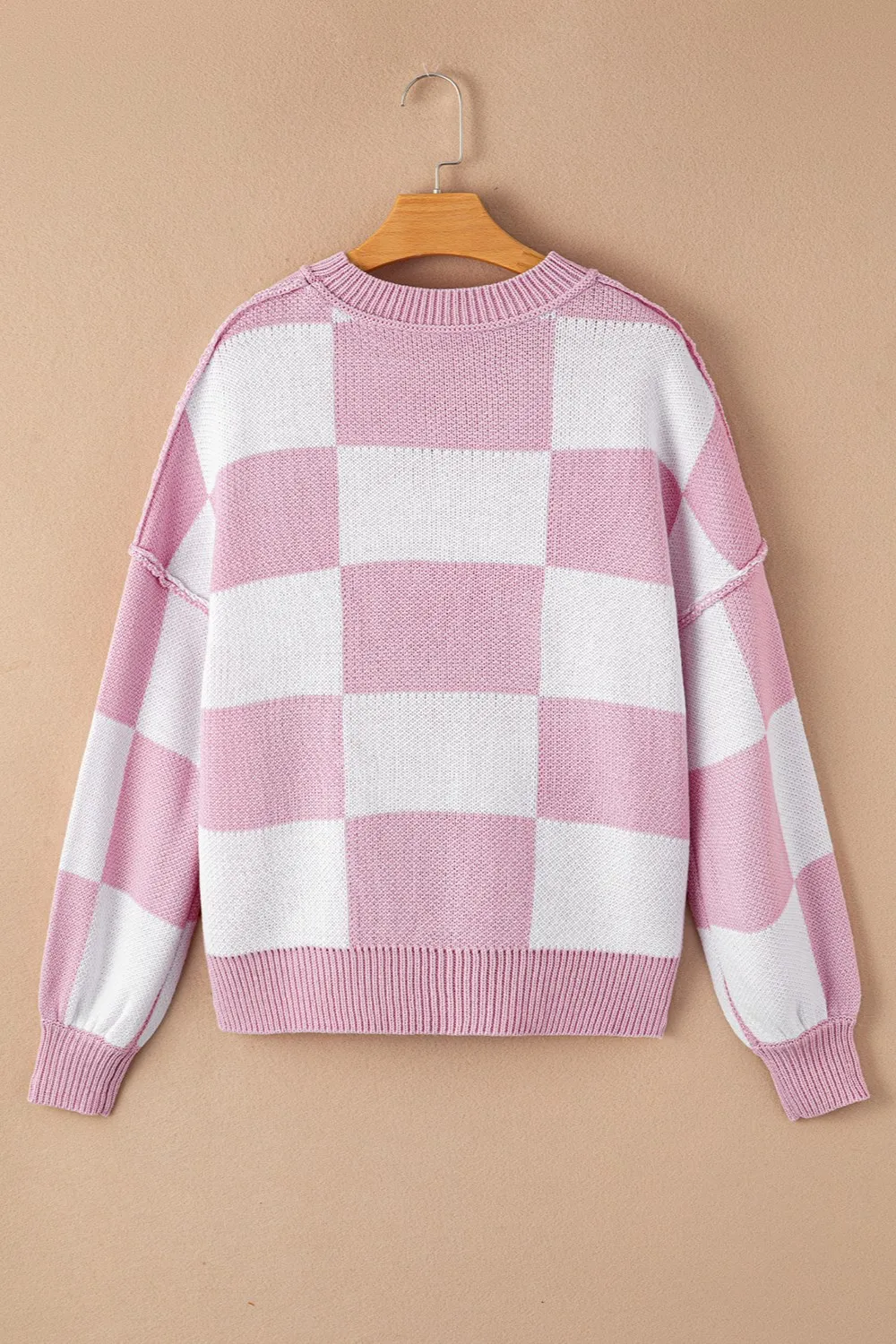 Checkered Exposed Seam Drooped Shoulder Sweater, image 10