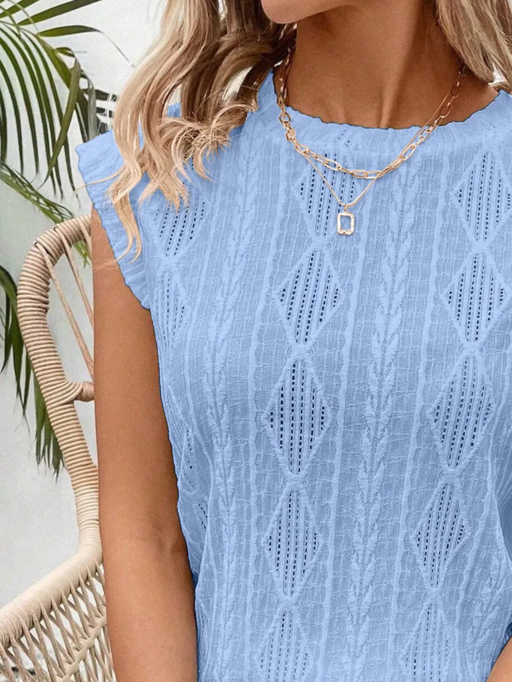 Openwork Round Neck Top, image 8