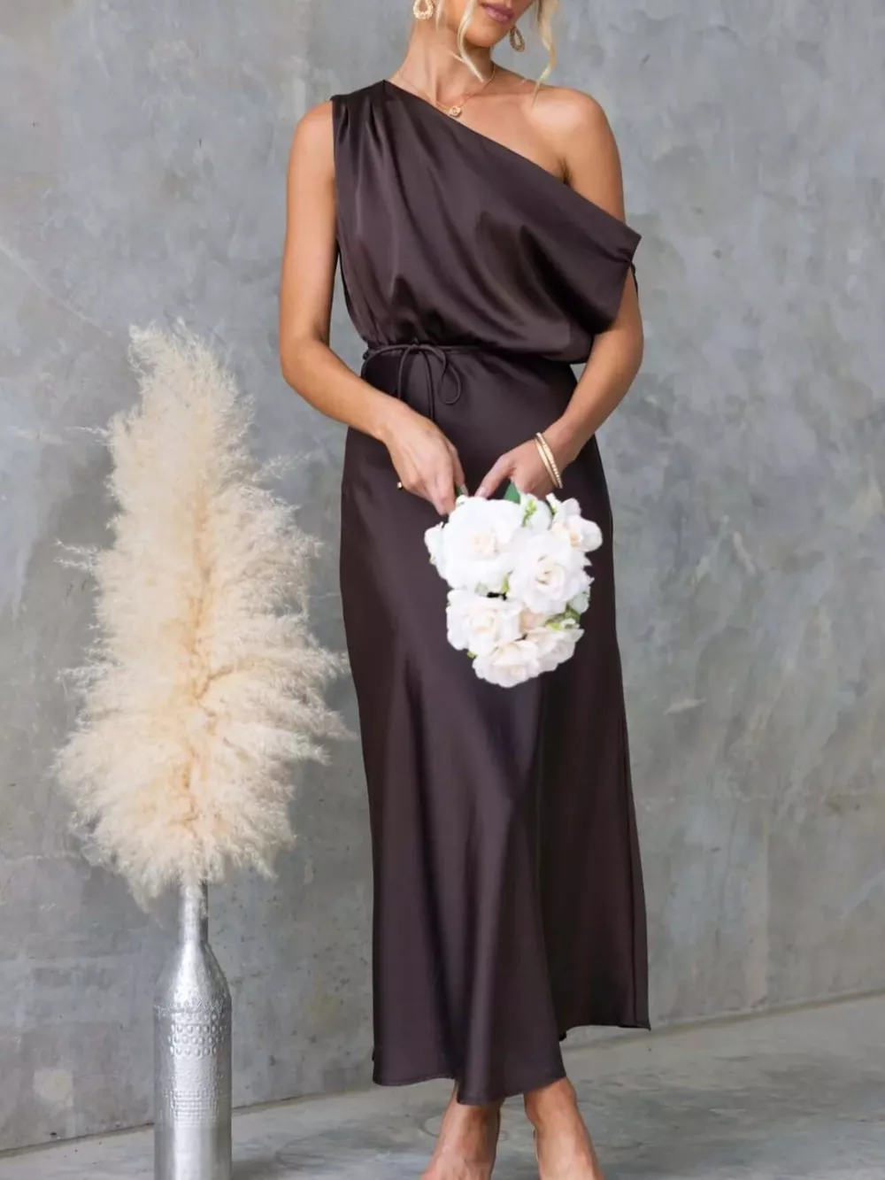 One-Shoulder Tied Midi Dress, image 12