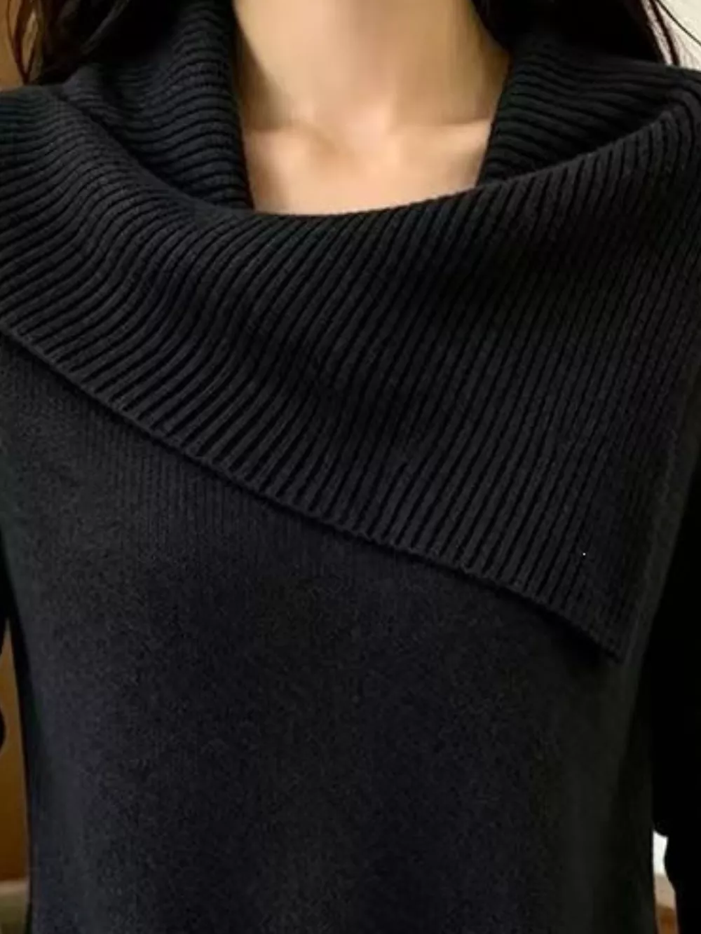 Full Size Asymmetric Ribbed Collar Sweater Plus Size, image 5
