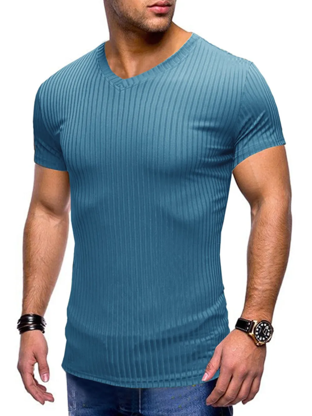 Men's Ribbed Short Sleeve Slim Fit T-Shirt, image 8