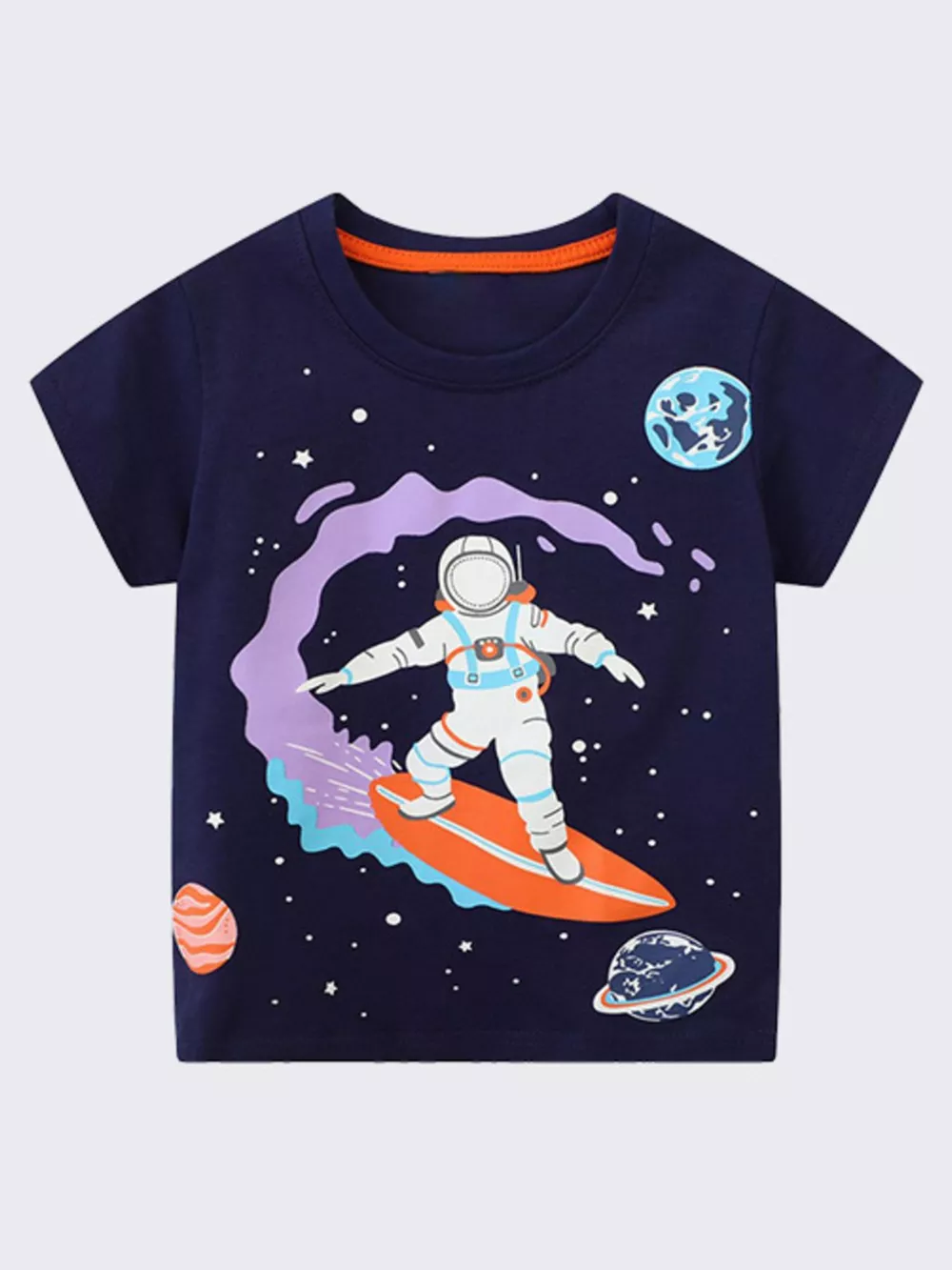 Children's Astronaut Surfing Graphic Crew Neck T-Shirt, image 2