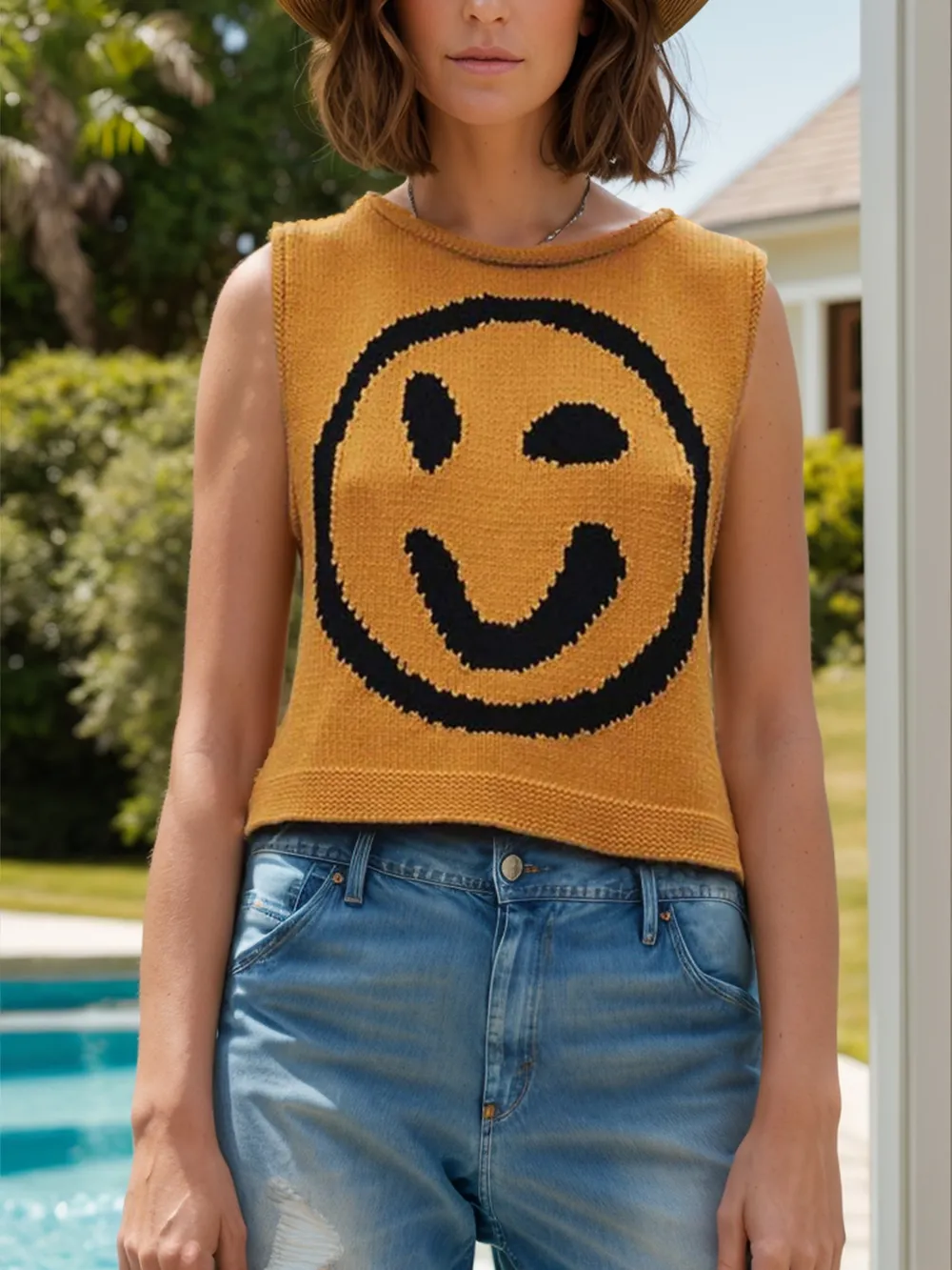 Smiley Round Neck Sweater Vest, image 6